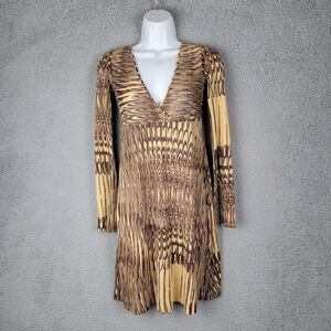 Laundry By ShelIi Segal Knit Dress Small Brown Chocolate Swirls Deep V-Neck Zip